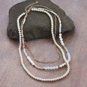 Layered Bead, Pearl, and Natural Stones Layered Necklace